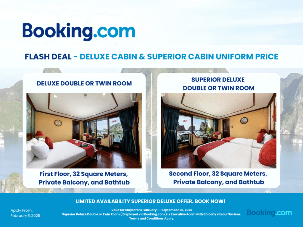 Booking.com Promotion: Deluxe Cabin & Superior Cabin - Uniform Price for Verdure Lotus Grandeur Cruise on Halong Bay