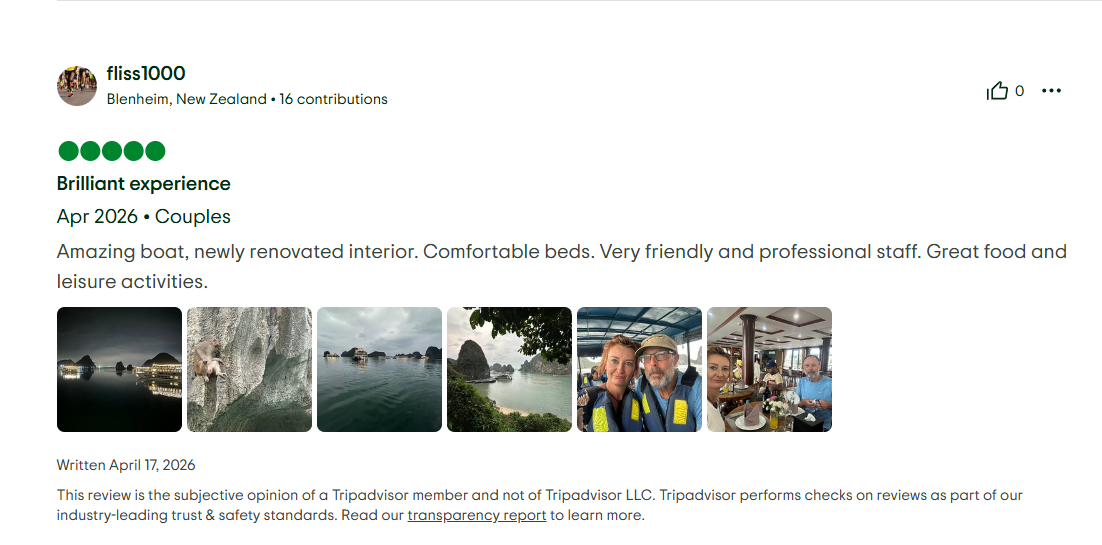 Verdure Lotus Grandeur Cruise on Ha Long Bay’s Tripadvisor Reviews on 17th of April 2026.