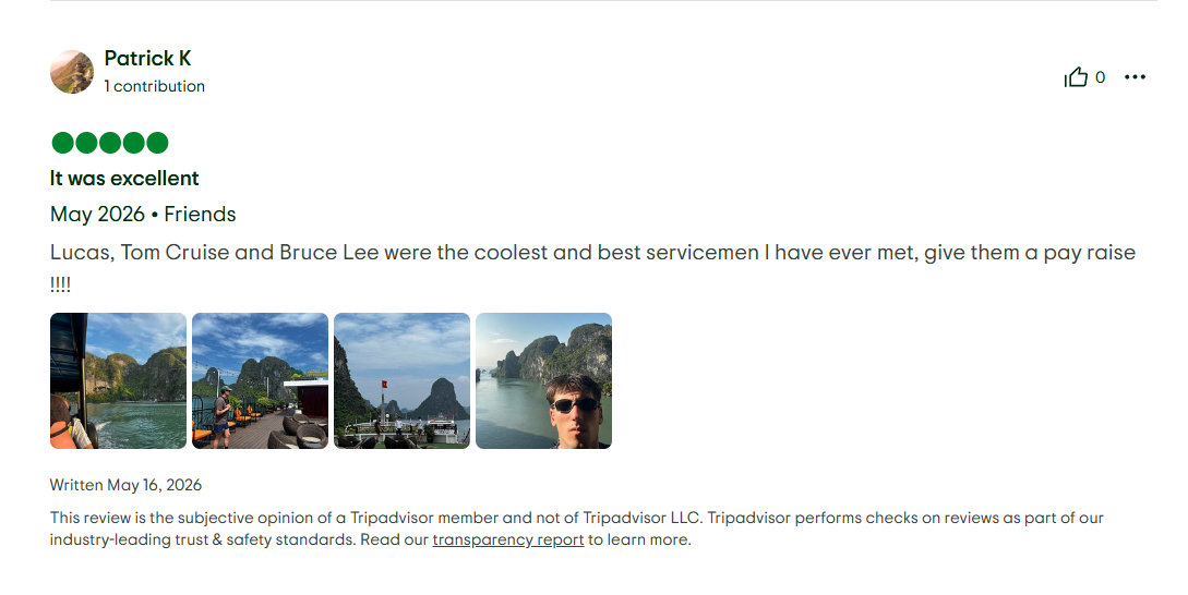 Verdure Lotus Grandeur Cruise on Ha Long Bay's Tripadvisor Reviews on 16th of May 2026.