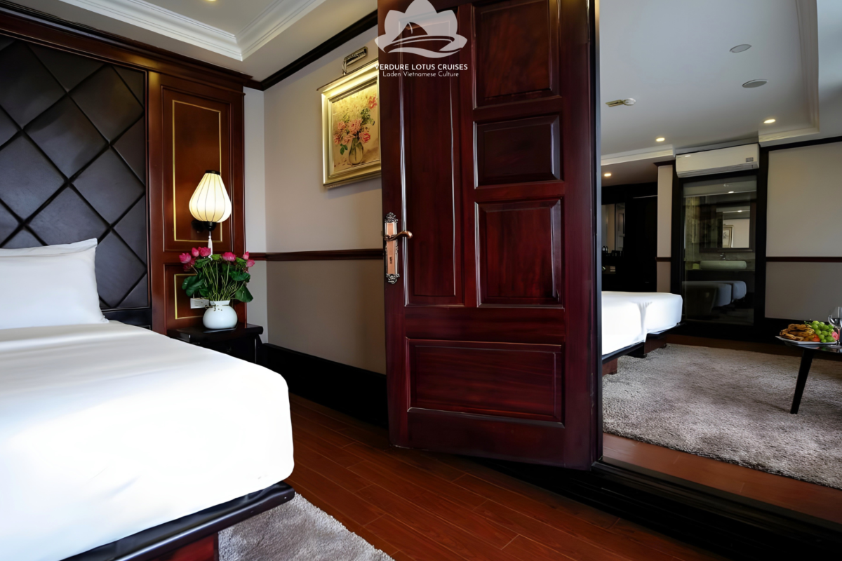 Deluxe Cabin is located on the first floor, 35sqm, bay view with panoramic windows, and private balcony. Executive Cabin is located on the second floor, 35sqm, bay view with panoramic windows, and private balcony