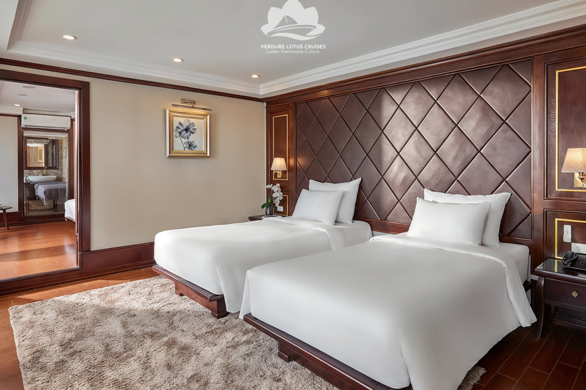 Deluxe Cabin is located on the first floor, 35sqm, bay view with panoramic windows, and private balcony. Executive Cabin is located on the second floor, 35sqm, bay view with panoramic windows, and private balcony