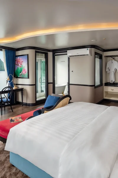 cruise suite with scenic view and cozy seating